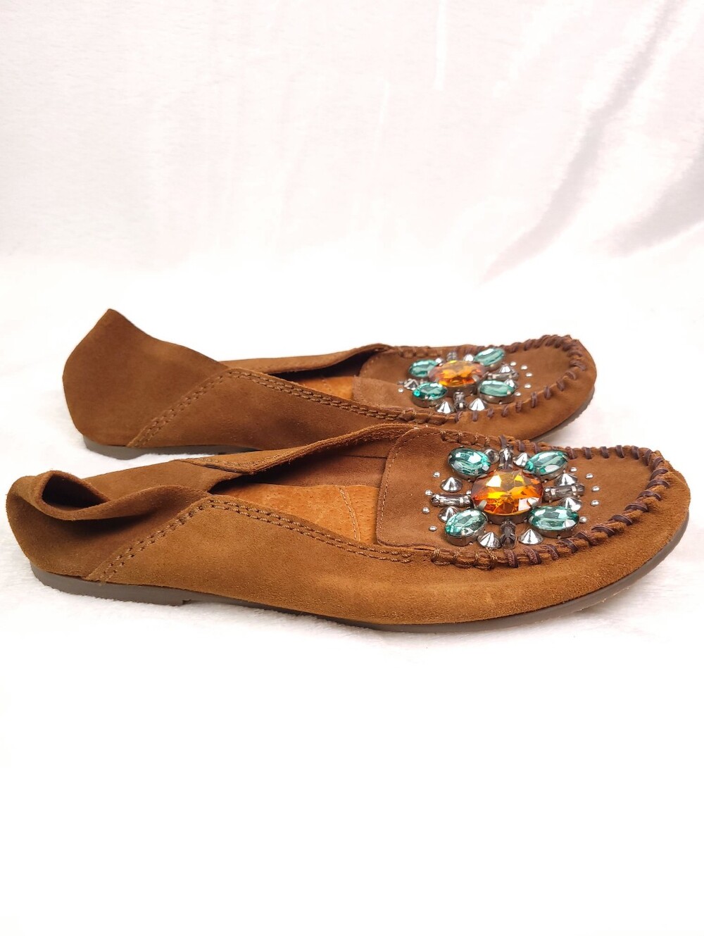 Free People Cherokee Suede Embellished Moccasin Loafer Flats Brown 7.5